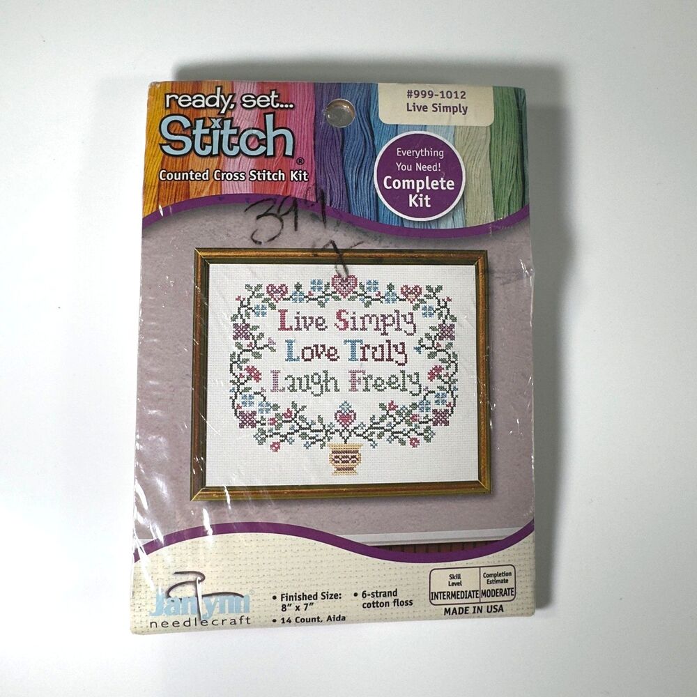 Janlynn Cross Stitch Kit Live Simply Love Truly Laugh Freely 8x7" NEW SEALED